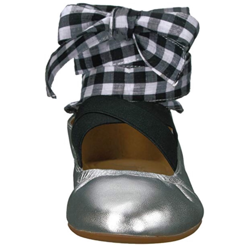 Silver Chunky Laces Ankle Tie Wrap Ballet Flats - Picture 7 of 7